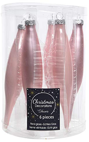 Christmas Decoration Christbaumschmuck Glas 15cm 6 Stück Set Eiszapfen Weihnachtskugeln - Rosa
