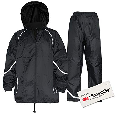 Salzmann 3M Imperméable Combinaison de Pluie Réfléchissante | Pantalon de Pluie et Veste Coupe-Vent | Fabriqué avec 3M Scotchlite,M,Noir