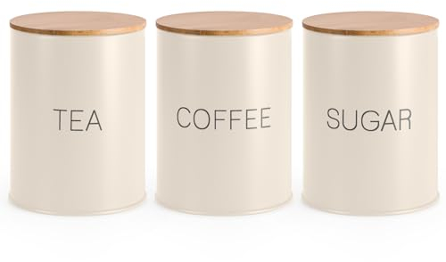 EHC Tea Sugar Coffee Canisters, Tea Sugar Coffee Containers Set of 3, Airtight Containers Jars, Cream