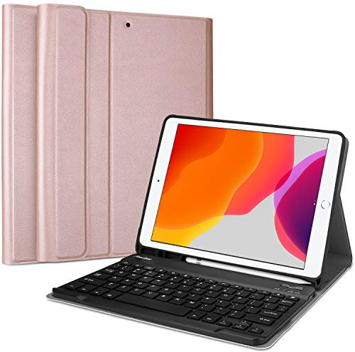Procase Funda con Teclado Americano para iPad 9 2021 / iPad 8 2020 / iPad 7 2019 10,2, Carcasa Delgada con Teclado Inglés Inalámbrico Desmontable Magnético para iPad 10.2 Pulgadas 9ª 8ª 7ª –Oro Rosa