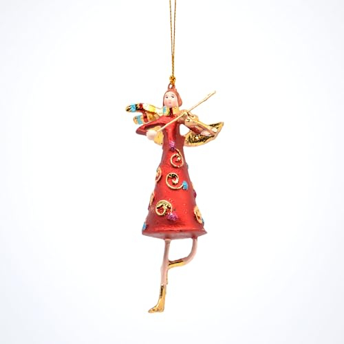 Engel Weihnachten Baumschmuck Figur Deko Hänger Christbaumschmuck Ornament 12 cm (rot mit Geige)