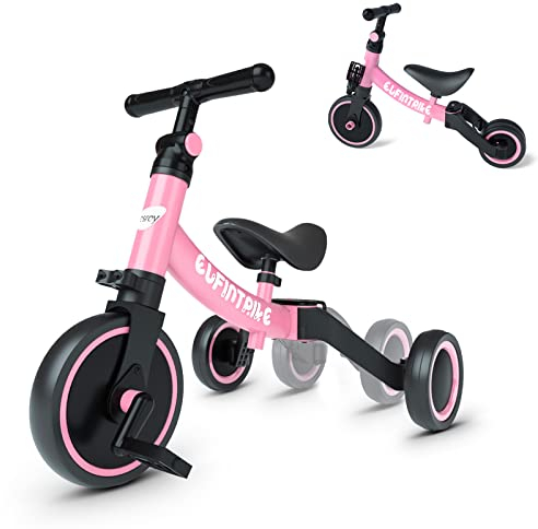 besrey 5 in 1 Laufräder Laufrad Kinderdreirad Dreirad Lauffahrrad für Kinder ab 1 Jahre bis 4 Jahren - Rosa