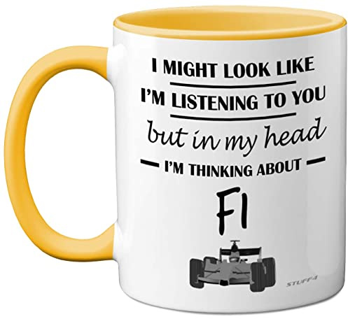 Funny F1 Gifts for Men, Car Lover for Him, Mug, Formula One 11oz Ceramic | In My Head I'm Thinking About F1, Funny F1 Gifts for Men, Car Lover for Him, Mug