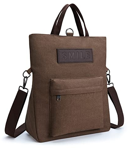 KALIDI Canvas Damen Umhängetasche Rucksack 2 in 1 Groß Crossbody Tasche Handtasche Damen Mehrzweck Schultertasche Hobo Tasche für Arbeit Schule Büro Shopper Reise Outdoor … (Braun2)