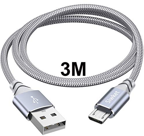 Siwket Câbles Micro USB 3M, Câble de Charge USB A vers Micro Tressé en Nylon Câble de Charge Android Compatible pour Samsung Galaxy S7 S6 Edge J7 J5 J3, Redmi Note 5, Huawei, Sony, LG, Kindle, PS4