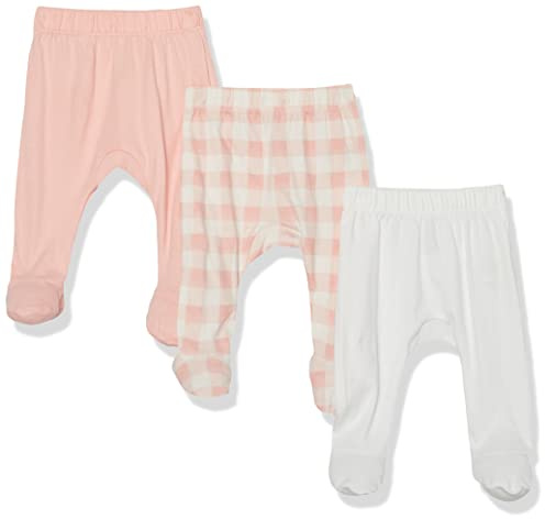 HonestBaby Unisex Baby 3-Pack Organic Cotton Roomy Fit Footed Harem Pants, Peach Skin Painted Buffalo Che, Newborn