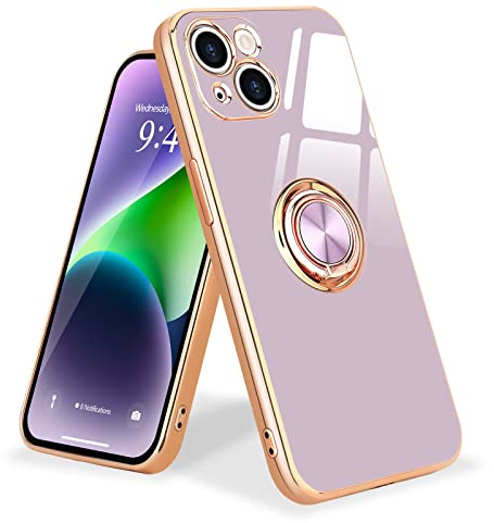 Urarssa for iPhone 14 Plus Case Ring Holder 360 Degree Rotation Finger Magnetic Car Stand Shockproof Phone Case Cover for iPhone 14 Plus, Purple