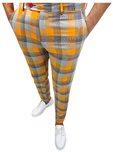 Ymosrh Men's Chino Pants Regular, Mens Stretch Pants Cargo Men Fashion Baggy Pants Stretch Dress Pants Slim Fit Plaid Pants Business Suit Casual Golf Denim Tapered Athletic Pants Work (XL, Orange)