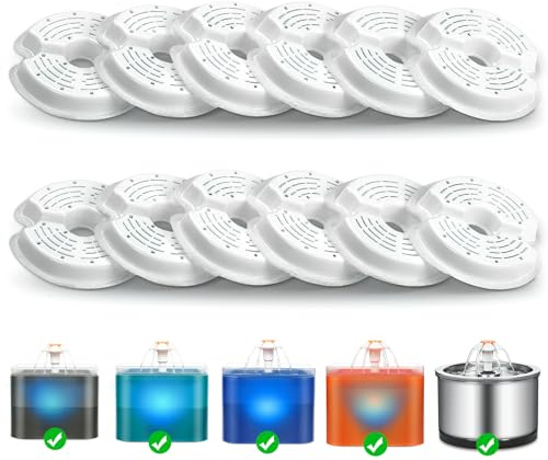 VinDox 12 Stück Filter Katzenbrunnen für 2L LED Katzenbrunnen und 2.5L Trinkbrunnen für Katze, Ersatzfilter mit Dreifach Filterung Aktivkohle