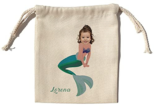 LolaPix Borsa Personalizzata. Personalizzato con foto e nome. Borsa Merenda. Borsa Porta Pranzo Bambini. Per Scuola. Piccola. Due Dimensioni 17x20cm e 22x30cm. Ariel