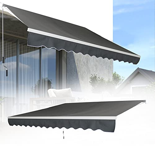 TRMLBE Tenda da Sole Manuale Tenda da Balcone con Manovella in Alluminio per Balcone Giardino, Grigio Scuro (360x300 cm)