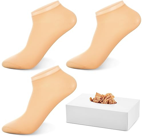 Mepase 200 Pieces 100 Pairs Disposable Nylon Socks Foot Socks Bulk Ankle Slip on Stocking for Women Guest Men Unisex (Tan)