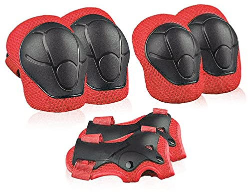 Genouillère sport Ensemble d'engrenages de protection de 6 pièces, patins à genoux, patins de coude, protège-poignets, kit de protection de la sécurité du patinage de vélo Genouillère ( Color : Red ,