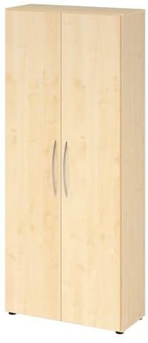 bümö Mehrzweckschrank 80cm breit, Aktenschrank o. Schuhschrank hoch, Schrank mit Regal, Küchenschrank in Ahorn aus Holz, Vorratsschrank & Haushaltsschrank mit Metallgriffen
