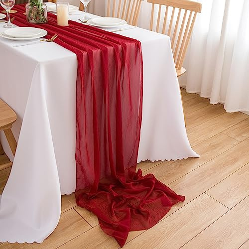 CHUQING Tischläufer Rot Chiffon Tischläufer Hochzeit Weihnachten 3m Weinrot Bordeaux Tischband