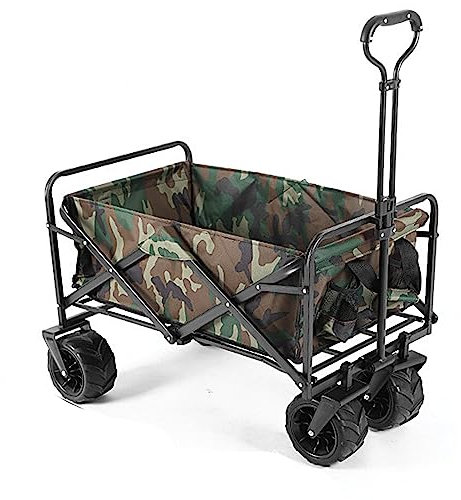 Bollerwagen Faltbar,Garten Handwagen Faltbar Breite Reifen Transportwagen Kapazität 80L,100L Mit Seitentasche Getränkehalter Verstellbarem Griff,Bis 55Kg,100Kg Tragkraft,Tarnen,9 Wheels