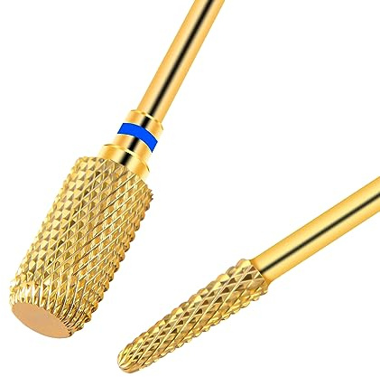 CGBE 2 Stück Gold Fräser Bits für Maniküre Pediküre, Zylinder + Schirm Form | Wolframcarbid Hartmetall Nagelfräser Bits Mittlere Körnung Entfernen Gel Acryl Nagelhaut, 3/32 Zoll Nagelfräser Aufsätze