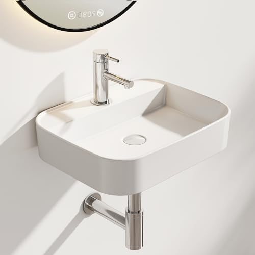 EMKE Waschbecken - Hängewaschbecken für Badezimmer & Gäste-WC - 50 × 40 × 11 cm cm Hochwertige Keramikwaschbecken - eckiges Aufsatzwaschbecken - Weiß