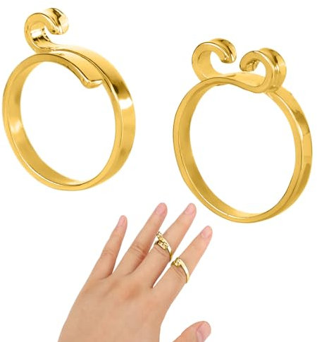 2 Stück Häkel Ringe zum Handarbeiten, 2 Stile Verstellbare Strickschlaufe Offener Häkelführungsring Garnführung Fingerhalter Geflochtener Ring Strick Fingerhut für Schnelleres Stricken (Gold)