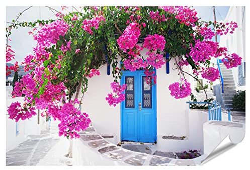 islandburner Prime Bild Poster Traditionelles Griechisches Haus Blumen Paros Insel Griechenland Blaue Premium Bilder Fotodruck