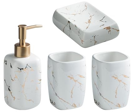 Icegrey Ensemble de Bain 4 Pièces - Accessoires de Luxe et Lumière pour Salle de Bain - Décoration et Table Blanc