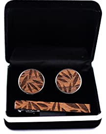 Holz-Manschettenknöpfe, Krawattenklammer für Krawattennadel, Geschenk für Männer, Krawattenklammern mit Holzmuster, Manschettenknöpfe, Krawattenklammer-Set, Herrenschmuck (Farbe: A, Größe (A wie abgeb
