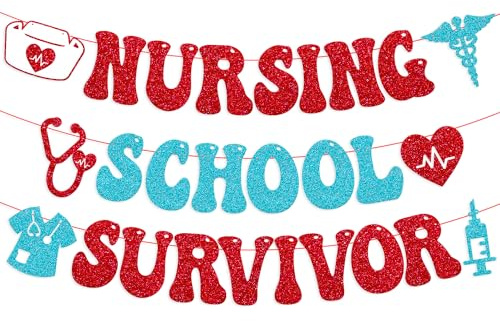 Nursing School Graduation Party Decorations Nursing School Survivor Banner Congrats Nurse/RN New Nurse Grad Class of 2026 Medical Nursing School Graduation Party Supplies