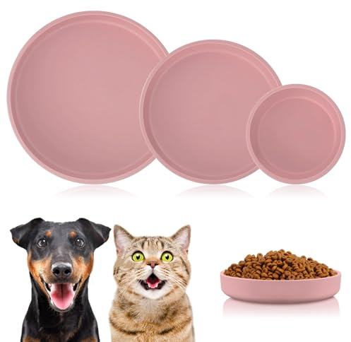 3 StüCk Futternapf Katze, 3 GrößEn Katzennapf Rosa, Katzen Futternapf, Runder Flacher Silikonnapf für Katzen, KatzenschüSsel für Trockenfutter und Nassfutter