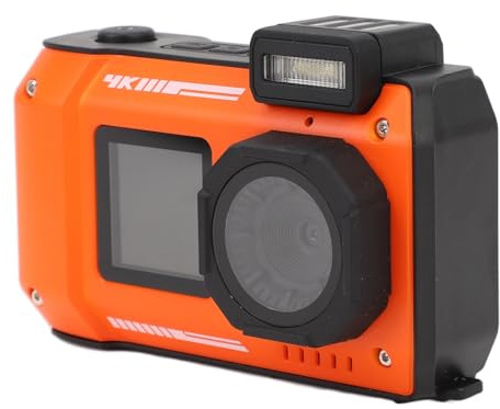 Fotocamera Subacquea 4K, Fotocamera Digitale Impermeabile da 65MP 33FT Autofocus Doppio Schermo Zoom Digitale 10x Fotocamera Compatta Punta e Scatta con Time Lapse, Filtri (ORANGE)