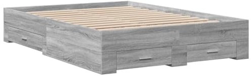 vidaXL Bettgestell, Bett mit Schubladen, Bettrahmen mit Sperrholzlatten, Doppelbett für Schlafzimmer, Schubladenbett, Grau Sonoma 135x190cm Holzwerkstoff
