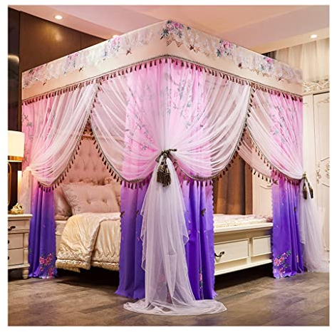 Betthimmel, Luxus-Betthimmel für das Schlafzimmer zu Hause, Faltbarer Bettvorhang vom Boden bis zur Decke, mit Rohrhalterung aus Edelstahl (Farbe: A3, Größe: 180 x 220 x 200 cm)