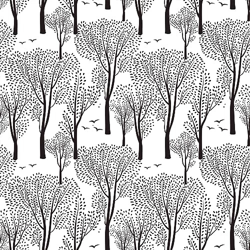 VEELIKE Tapete Wald Fototapete Waldland Schwarz Weiß Tapete Baum dschungel Tapete Blätter Tropische Selbstklebende Tapete Blumen Mustertapete Schlafzimmer Flur Tapeten Wohnzimmer Muster 44.5cm x 300cm