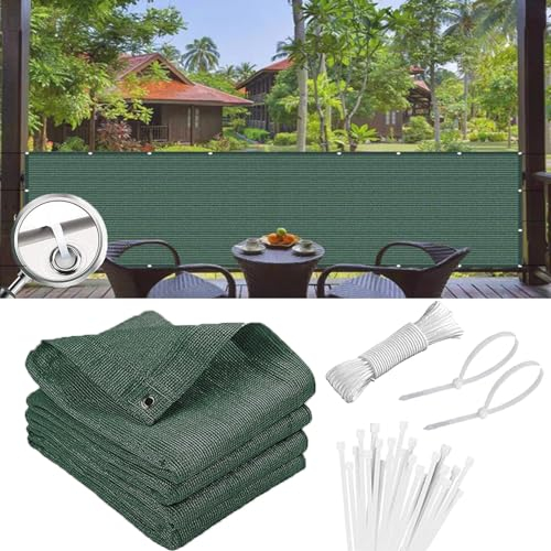 Sichtschutz Windschutz 130 x 350 cm mit Kabelbinder Kordel Blickdicht, Uv-Schutz, Windfest, Ohne Bohren, Viele Größe Und Farben Balkonfächer Balkon Sichtschutz für Zaun, Grün