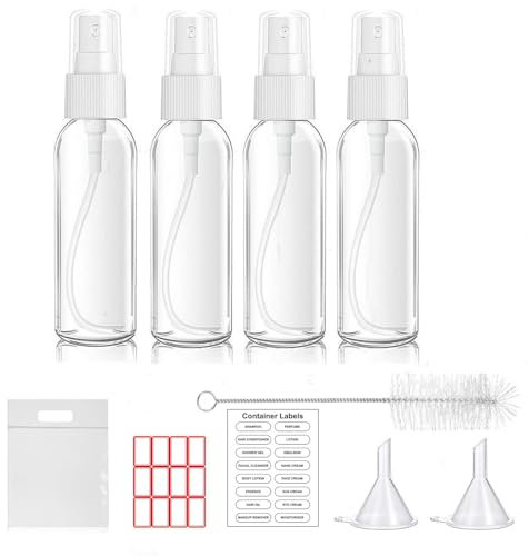MORICOH 4PCS Travel Bottles Set for Toiletries and 1 Flight Airport Security Liquid Bag(20cm x 20cm), 100ml Travel Bottles (4PCS Spray Bottle)