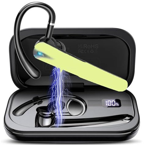 Oreillette Bluetooth sans Fil, V5.3 Kit Main Libre Bluetooth Oreillette avec CVC8.0 Micro antibruit, 60H d'appel Casques sans fil avec Écran LED, IP7 Étanche pour Conduite/Affaires/Bureau, Marron