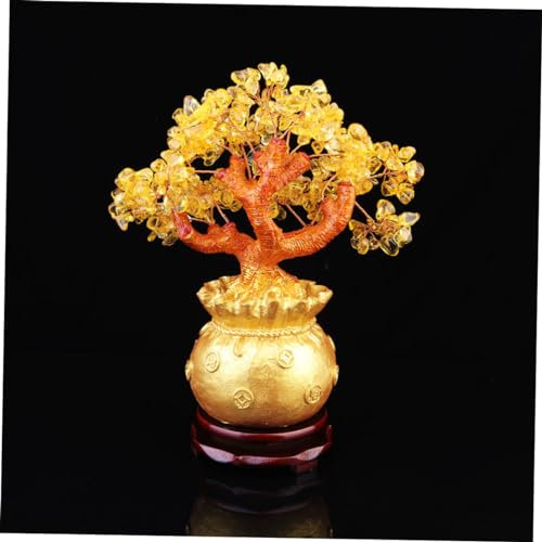 GARVALON Crystal Tree Geldbaum Ornament Im Bonsai-Stil Aus Gelbem Kristall Für Feng Shui Wohndekoration Mit Sockel Symbol Für Wohlstand Und Glück