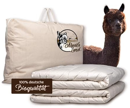Alpaka Bettdecke Bio - Übergangsdecke 155x220cm, gefüllt mit 1800g Alpakawolle, Bezug aus Bio-Baumwolle, anschmiegsame Längssteppung, kein Schwitzen, kein Frieren