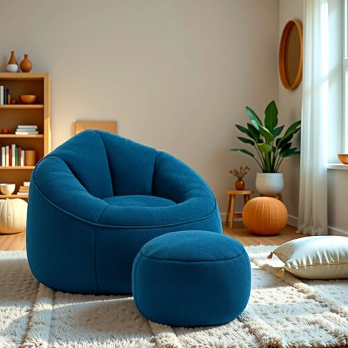 Bean Bag Chair Oversized Compressed with Footrest for Living Room Furniture, High-Density Foam, Ultra-Soft Microfiber Sofá Bean Bag, Durable Comfort for Adults, 40x37.5x32.2 (Blue)