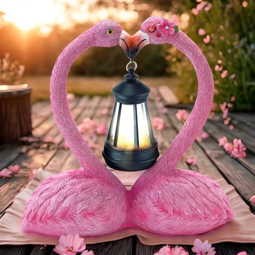 yiilead 25cm Solar Flamingo Gartenfiguren,Herzförmige Flamingo Deko | Geschenke für Frauen, Einzigartige Einweihungsgeschenke für Mütter, Liebhaber und Geschenke zum Jahrestag