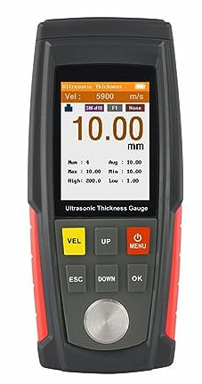 Spessimetro, Misuratore di spessore ad ultrasuoni portatile 1.00～225.0mm Misuratore di spessore del vetro in plastica digitale LCD a colori, Misuratore di profondità della vernice