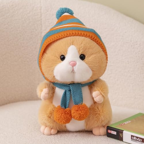 AQCQDQ Hamster Kuscheltier, Plüschtier Hamster, Realistische Hamster Plüschtiere Spielzeug, Niedliche Cartoon Hamster Plüschtiere für Mädchen Kinder Geburtstag Geschenk (25cm,Braun)