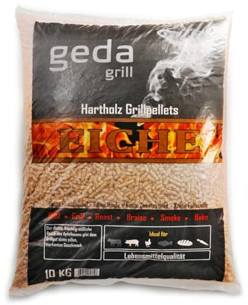 GEDA Grill 100% Hartholz Pellets, Grillpellets BBQ Pellets für Pelletsmoker, Pizzaofen, Räucherofen (Eiche 10kg)