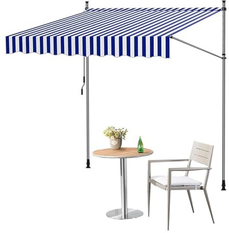 Store Banne Autoportant Manuel Auvent Rétractable, Store Banne Manuel Rétractable, 250x120cm Auvent De Terrasse Rétractable Sans Perçage, Hauteur Réglable, Facile À Installer(Blue-white,400x120cm)