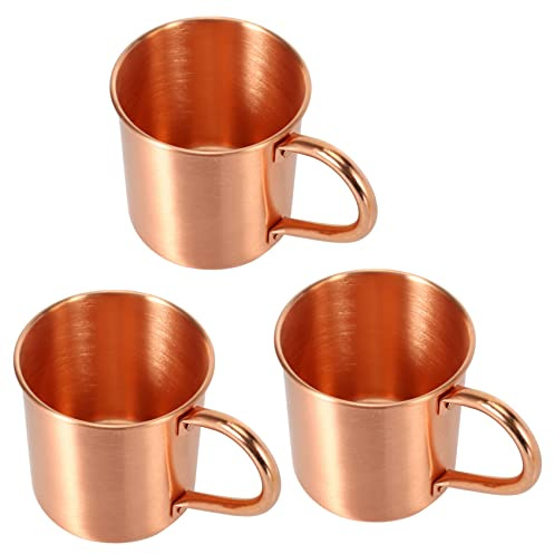 Reinscer 3X Mug en Cuivre Pur de Moscou Solide Lisse sans Doublure Intérieure pour Cocktail Café Bière Lait Tasse d'eau Bar à Boisson Froid