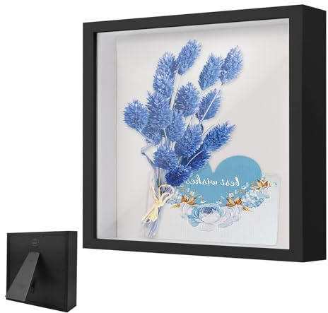 Bilderrahmen zum Befüllen, Objektrahmen Holz 20 x 20 cm, mit Transparente Acrylplatte, 3D Blumen Schattenbox Tiefer 3cm, für Gegenstände, Blumen, Hochzeitsgeschenk, Schwarz