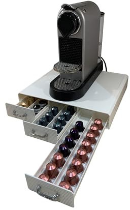 Osila Soporte para cápsulas de café con 3 cajones, organizador de cápsulas de café para 48 cápsulas Nespresso, organizador para cápsulas de café (blanco)