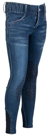 HKM Aymee flicka denim silikon knälapp ridbyxor, djupblå, 6/7 år