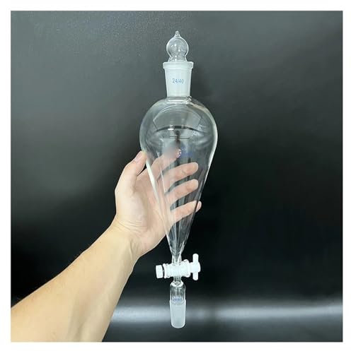 Embudo de decantación con PTFE y vástago cónico estándar. Capacidad: 500 ml. Junta: 24/40. Válvula de conmutación de PTFE.