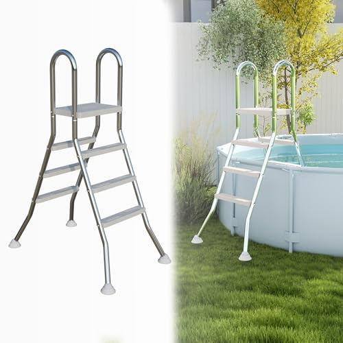UISEBRT 304 rostfritt stål pallstege | pooltrappa med 3 steg | silver poolstege med halkskydd | Instegsstege för pool och poolhöjd upp till 110 cm | kan belastas upp till 150 kg