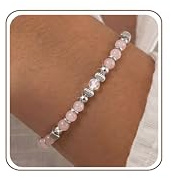 ORAZIO Armband Damen Mondstein Perlenarmband Damen Frauen Edelstein | Rosenquarz Armband Silber Edelstahl Perlen Armbänder Heilsteine Freundschaft Schmuck Damen Geschenk Geburtstag